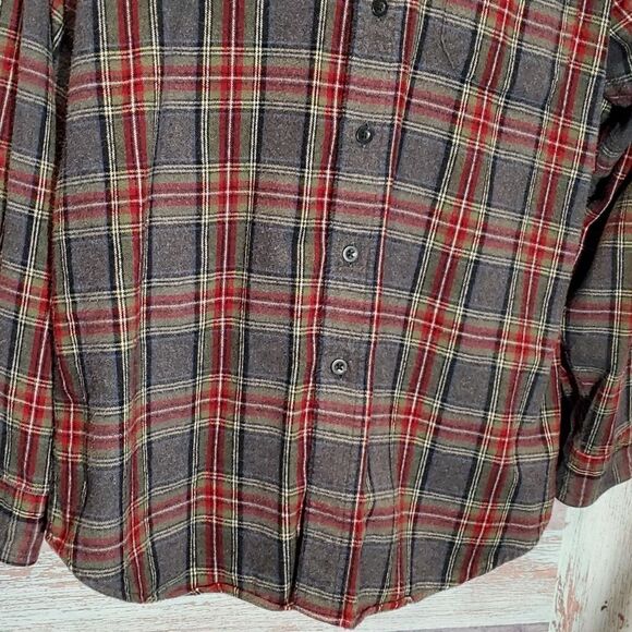 LL Bean Men's Gray Red Plaid Cotton Flannel Button Down Shirt Size M - Picture 5 of 8